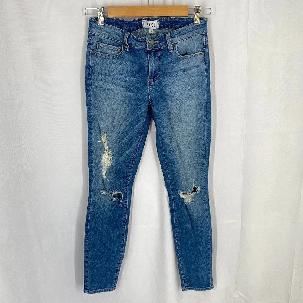 Paige Verdugo Ankle Skinny Jeans in Distressed Wensley Wash Size 28